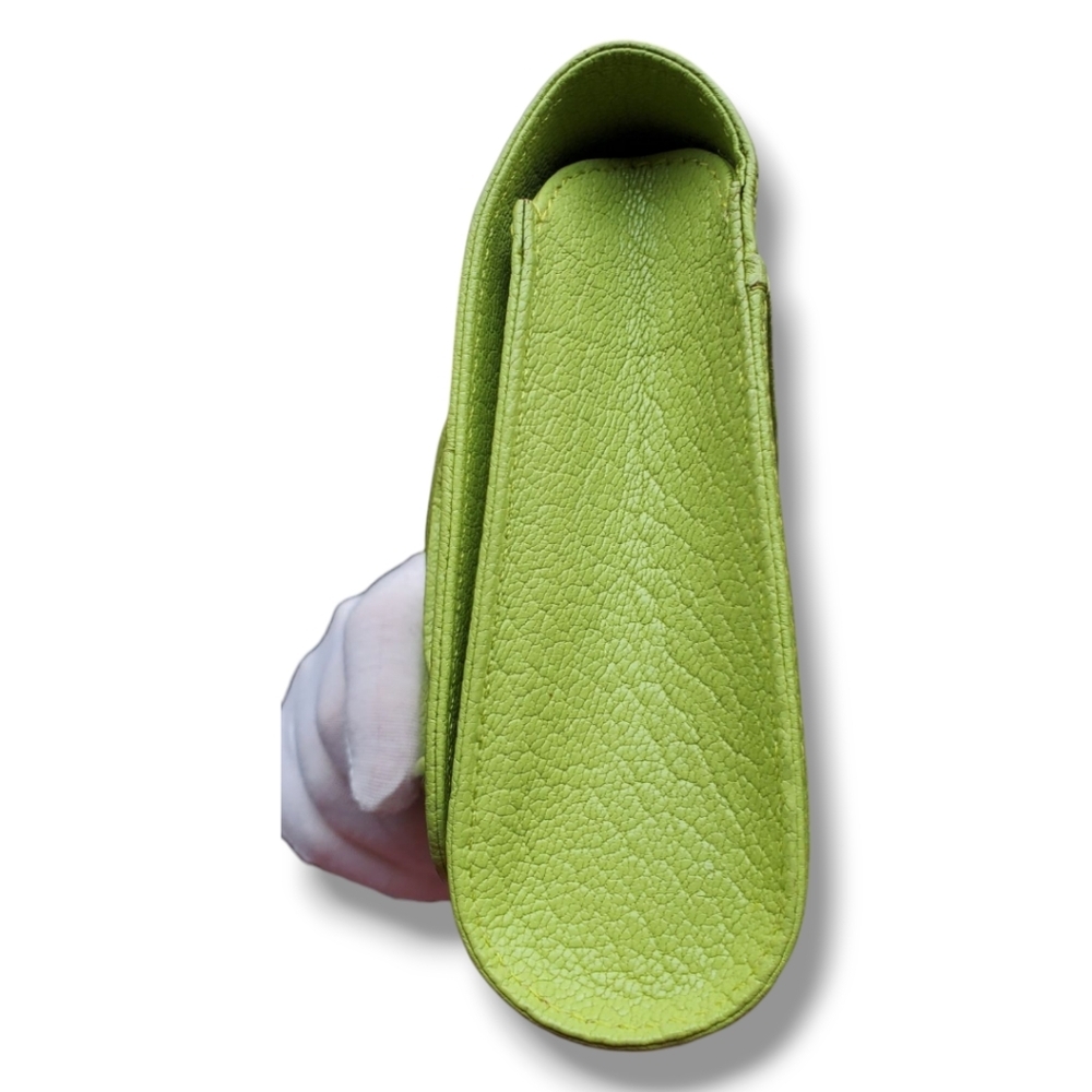 PERRIN PARIS L'ASYMETRIQUE Glove Clutch Green Calfskin Leather Clutch - Picture 13 of 17